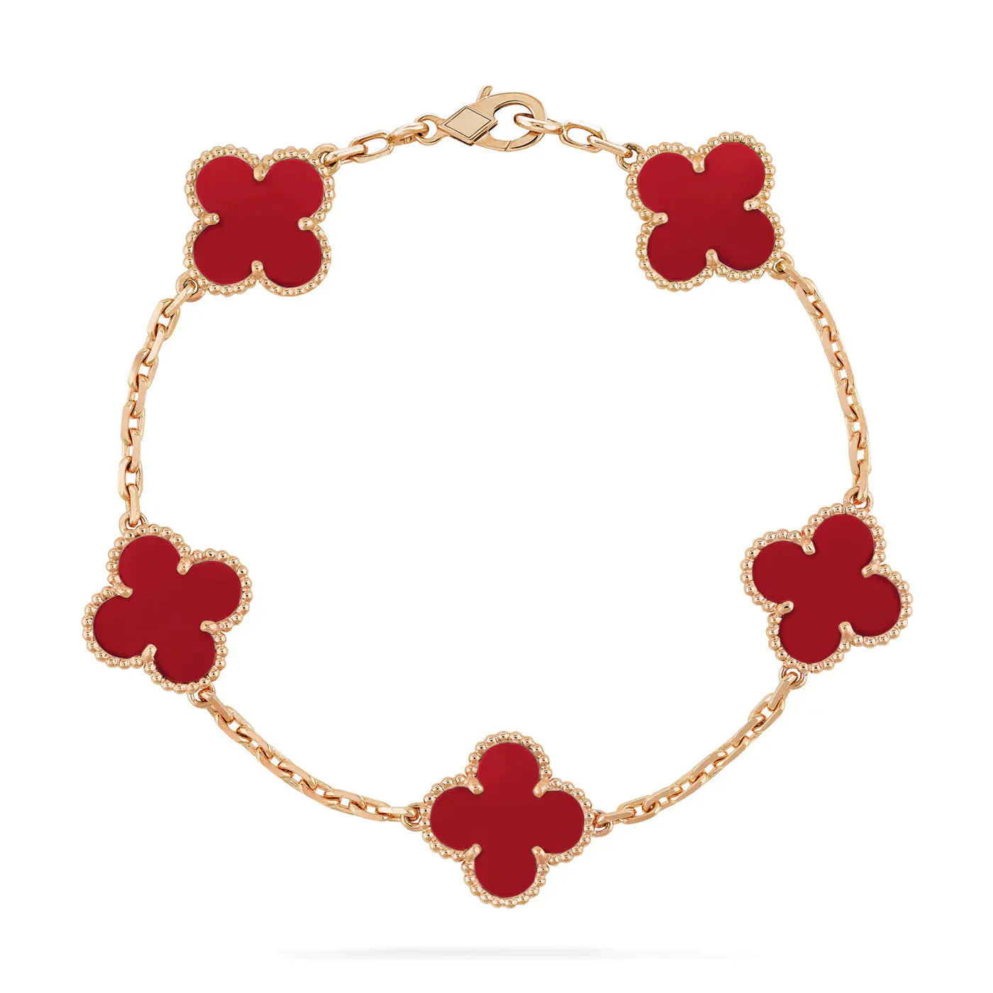 DIANA CLOVER 5 MOTIFS RED AGATE BRACELET