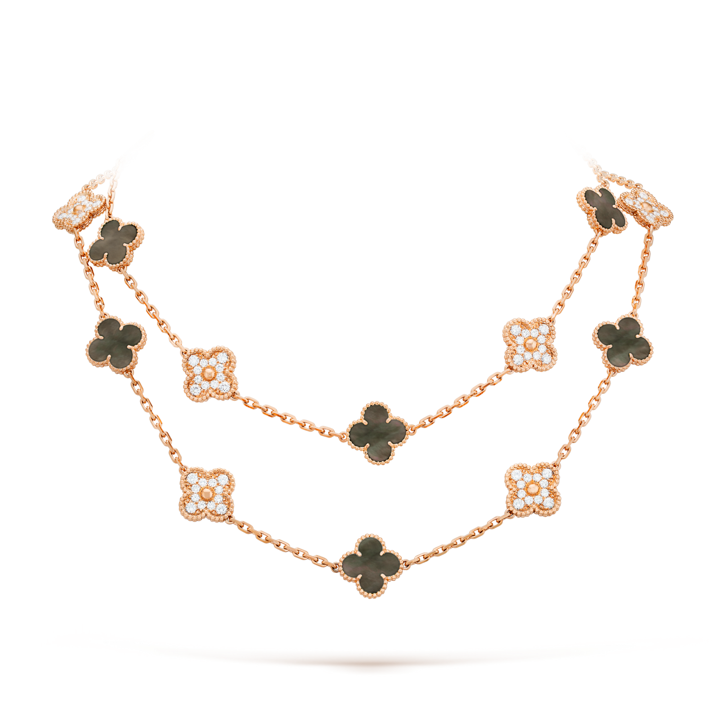 CLOVER 20 MOTIFS DARK MOP DIAMOND NECKLACE