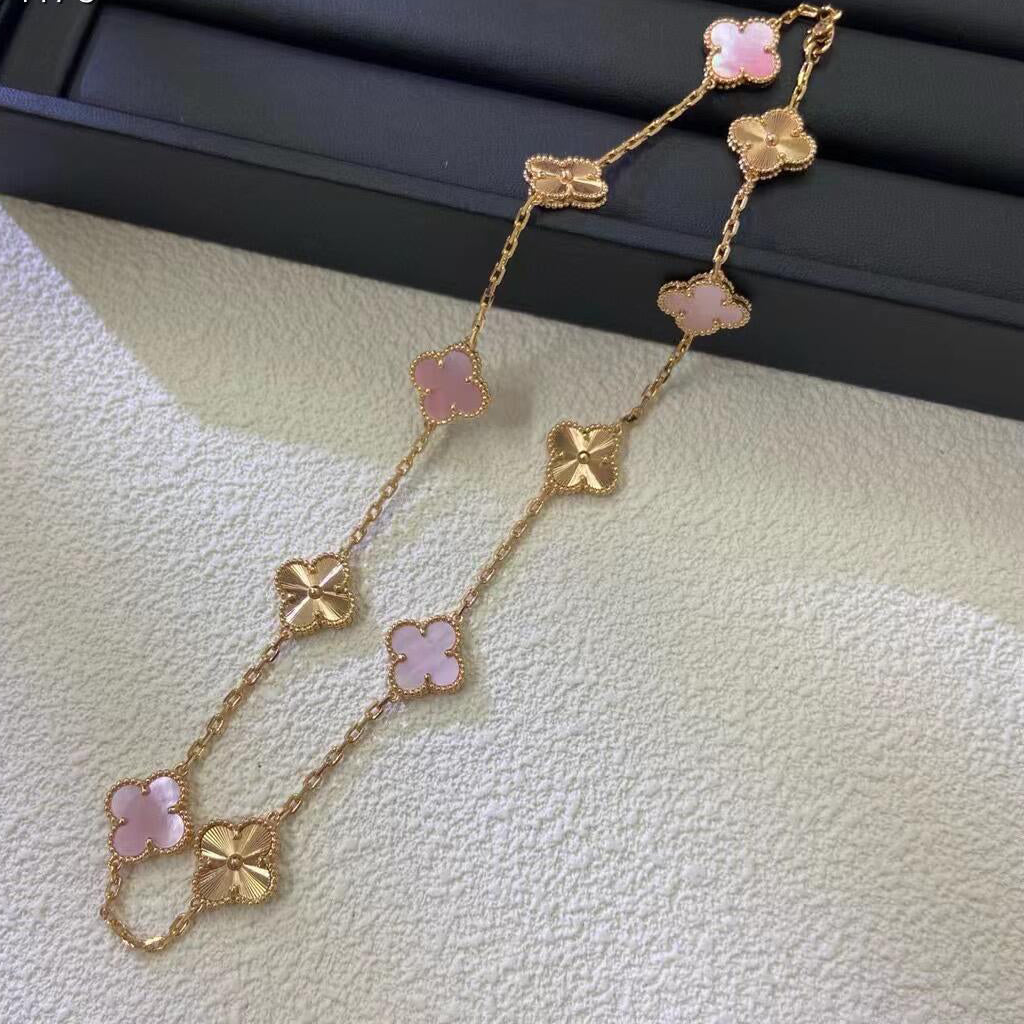CLOVER 10 MOTIFS LASER PINK MOP NECKLACE