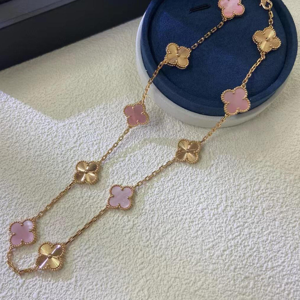 CLOVER 10 MOTIFS LASER PINK MOP NECKLACE