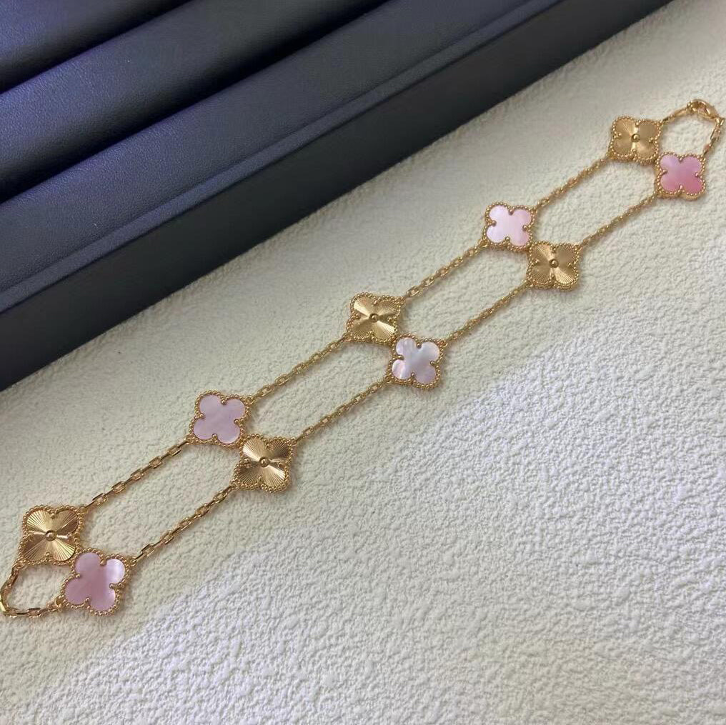 CLOVER 10 MOTIFS LASER PINK MOP NECKLACE