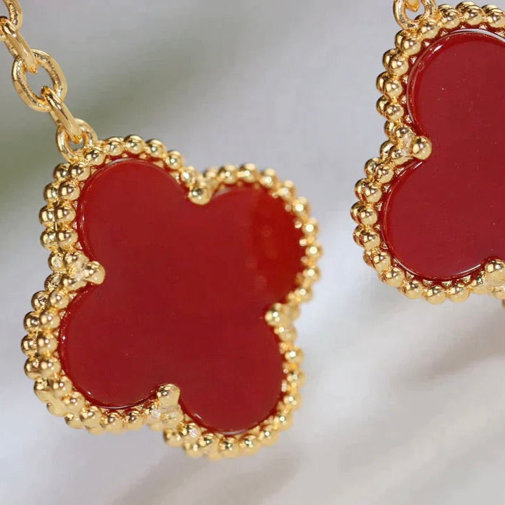CLOVER 2 MOTIF TIGER EYE CARNELIAN EARRINGS