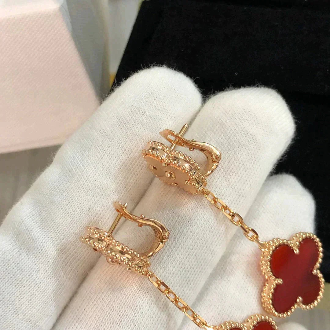 CLOVER 2 MOTIF LASER CARNELIAN EARRINGS