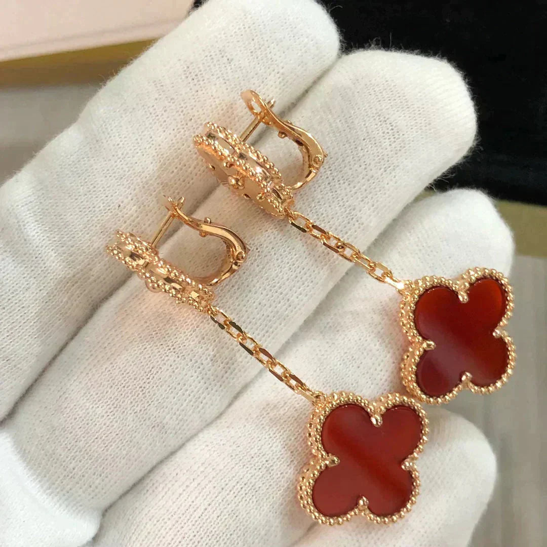 CLOVER 2 MOTIF LASER CARNELIAN EARRINGS