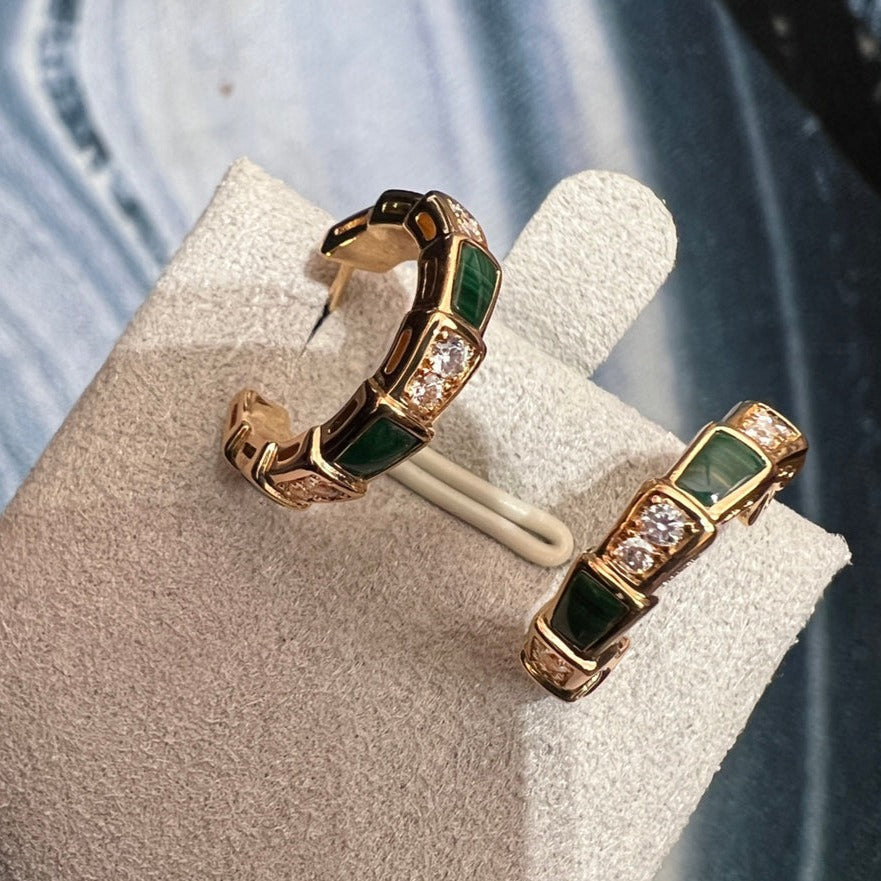 DIANA SERPENTI MALACHITE PINK GOLD EARRINGS