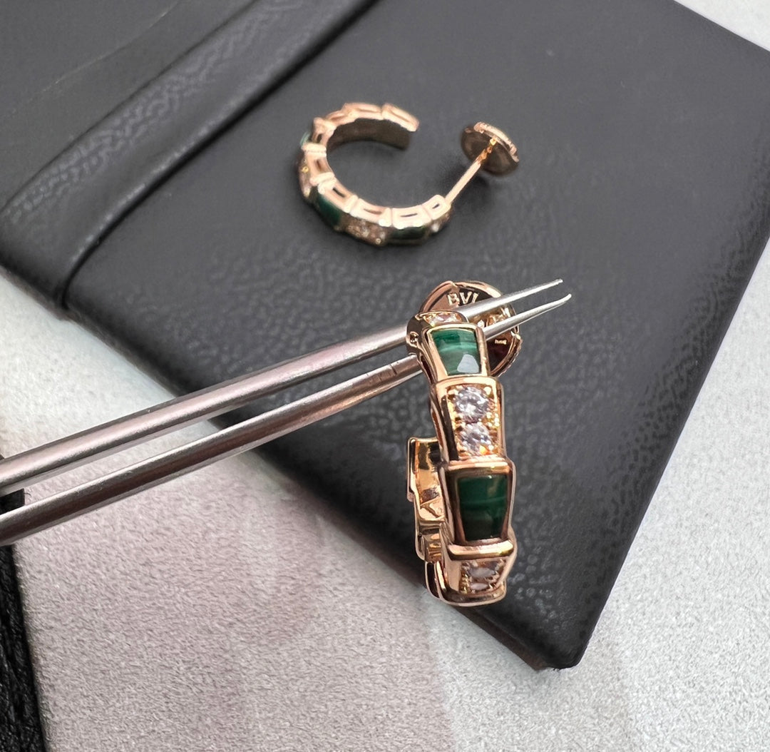 DIANA SERPENTI MALACHITE PINK GOLD EARRINGS