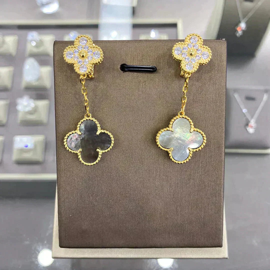 BOUCLES D'OREILLES DIANA CLOVER 2 MOTIFS DIAMANT CHOIX MULTIPLES