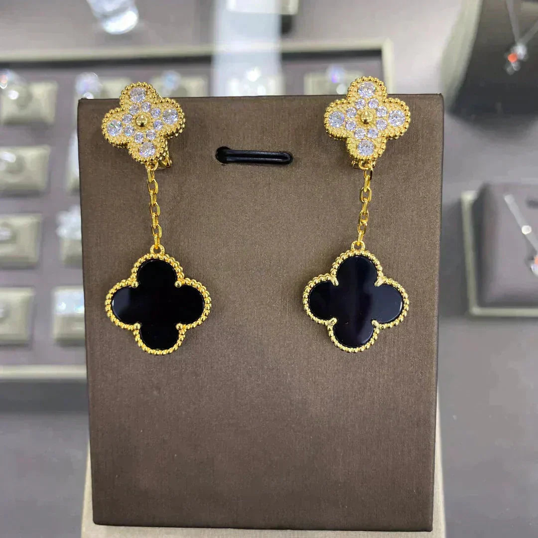 BOUCLES D'OREILLES DIANA CLOVER 2 MOTIFS DIAMANT CHOIX MULTIPLES