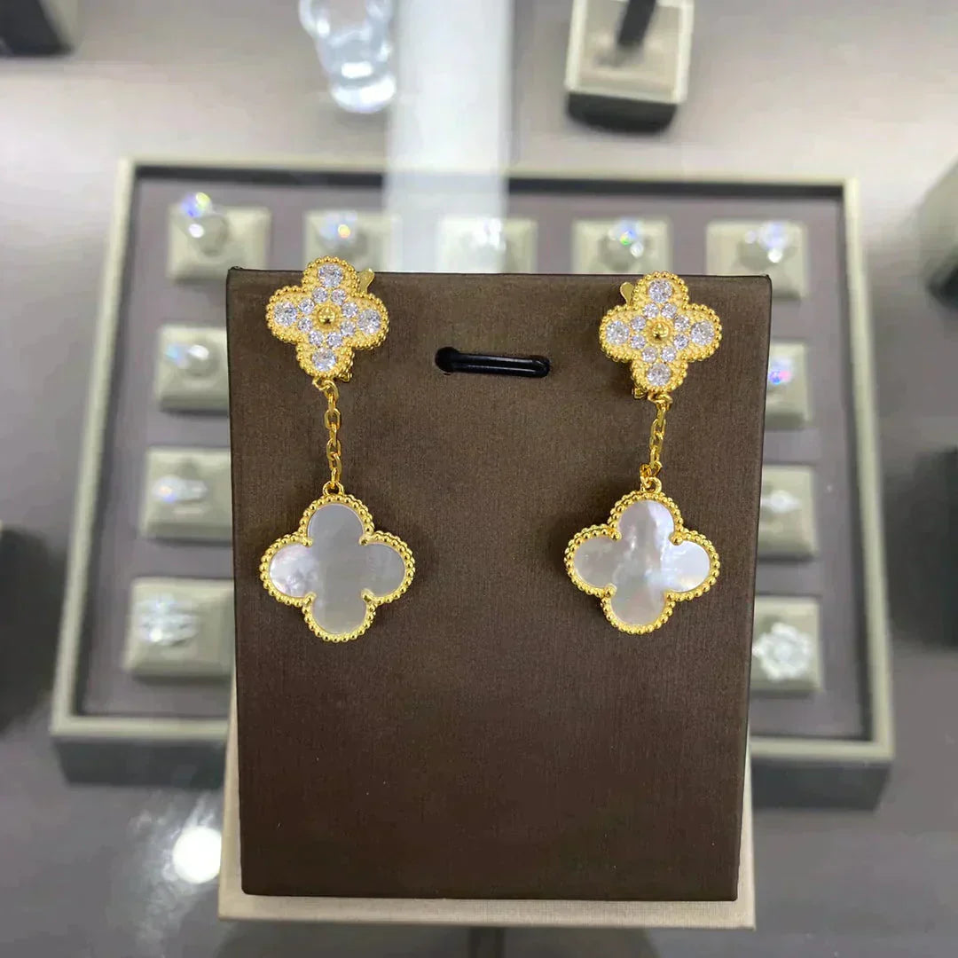 BOUCLES D'OREILLES DIANA CLOVER 2 MOTIFS DIAMANT CHOIX MULTIPLES