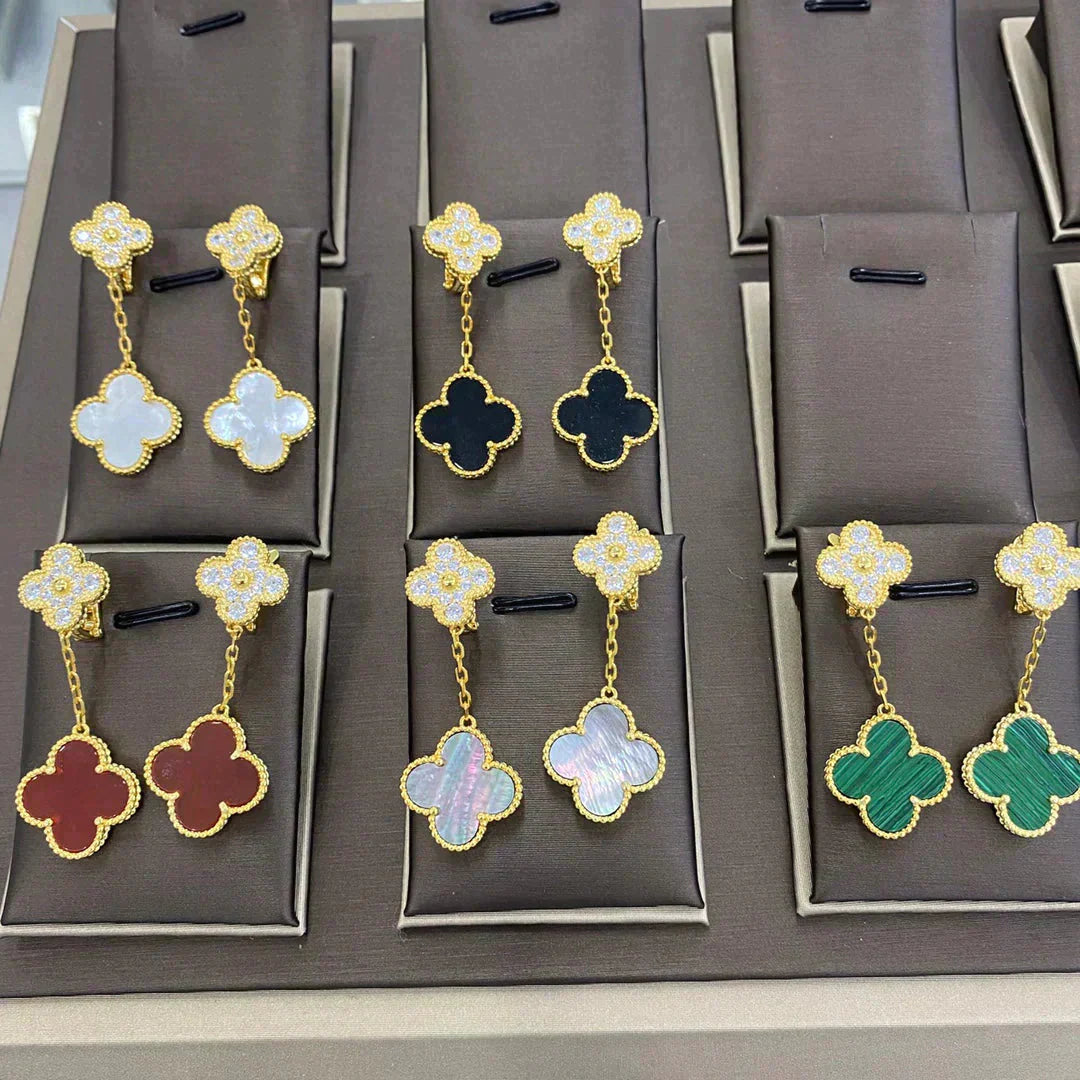 CLOVER 2 MOTIFS DIAMOND EARRINGS (MULTIPLE CHOICESç´