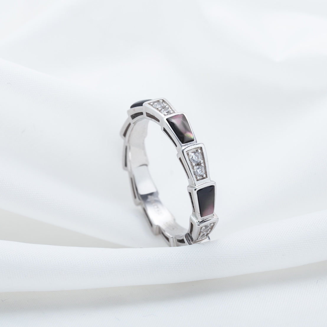 DIANA SERPENTI RING SILVER DIAMOND BLACK MOP 3MM