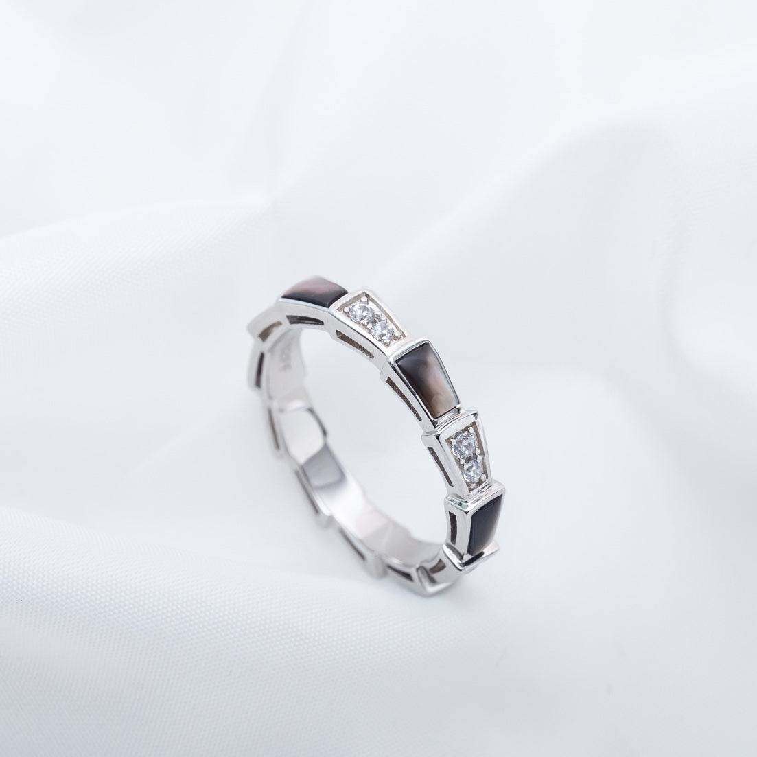 DIANA SERPENTI RING SILVER DIAMOND BLACK MOP 3MM