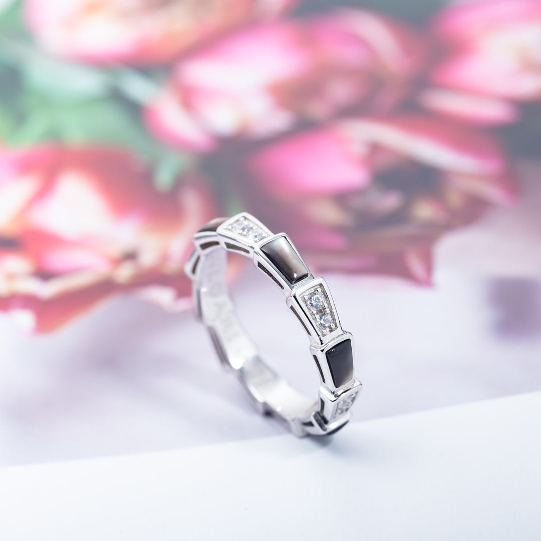 DIANA SERPENTI RING SILVER DIAMOND BLACK MOP 3MM