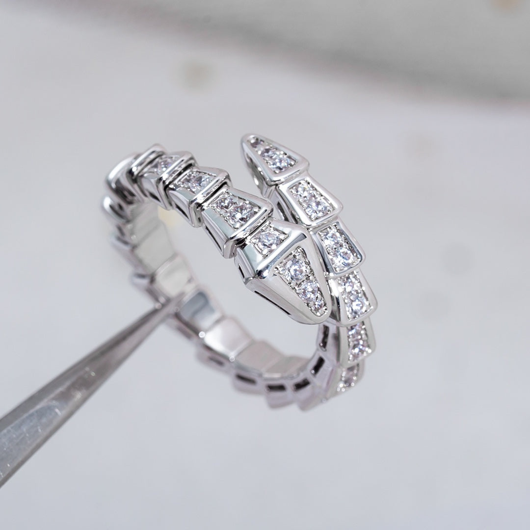 DIANA SERPENTI RING SILVER DIAMOND PAVED 4MM