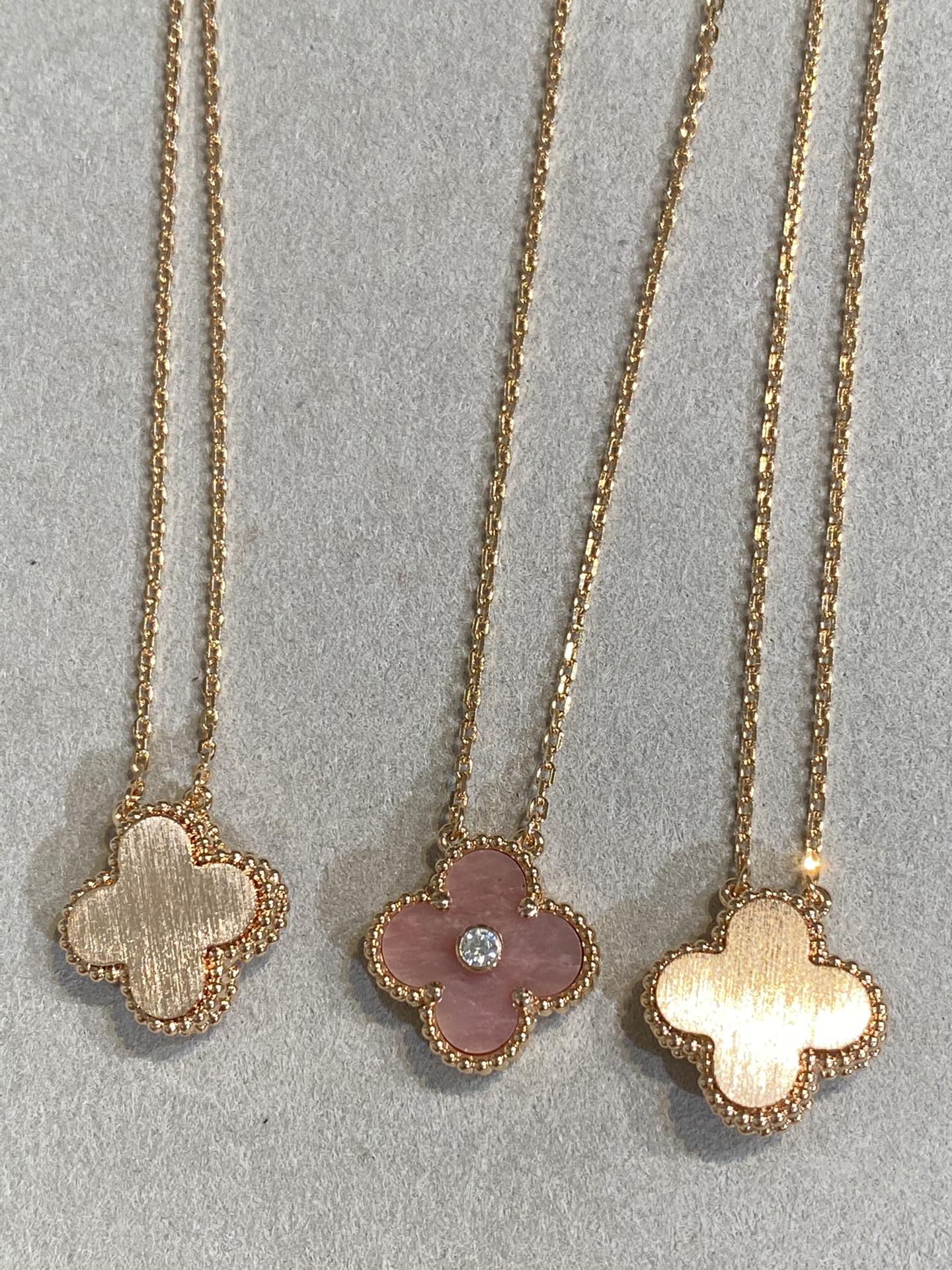 DIANA CLOVER 15MM DIAMOND RHODONITE NECKLACE