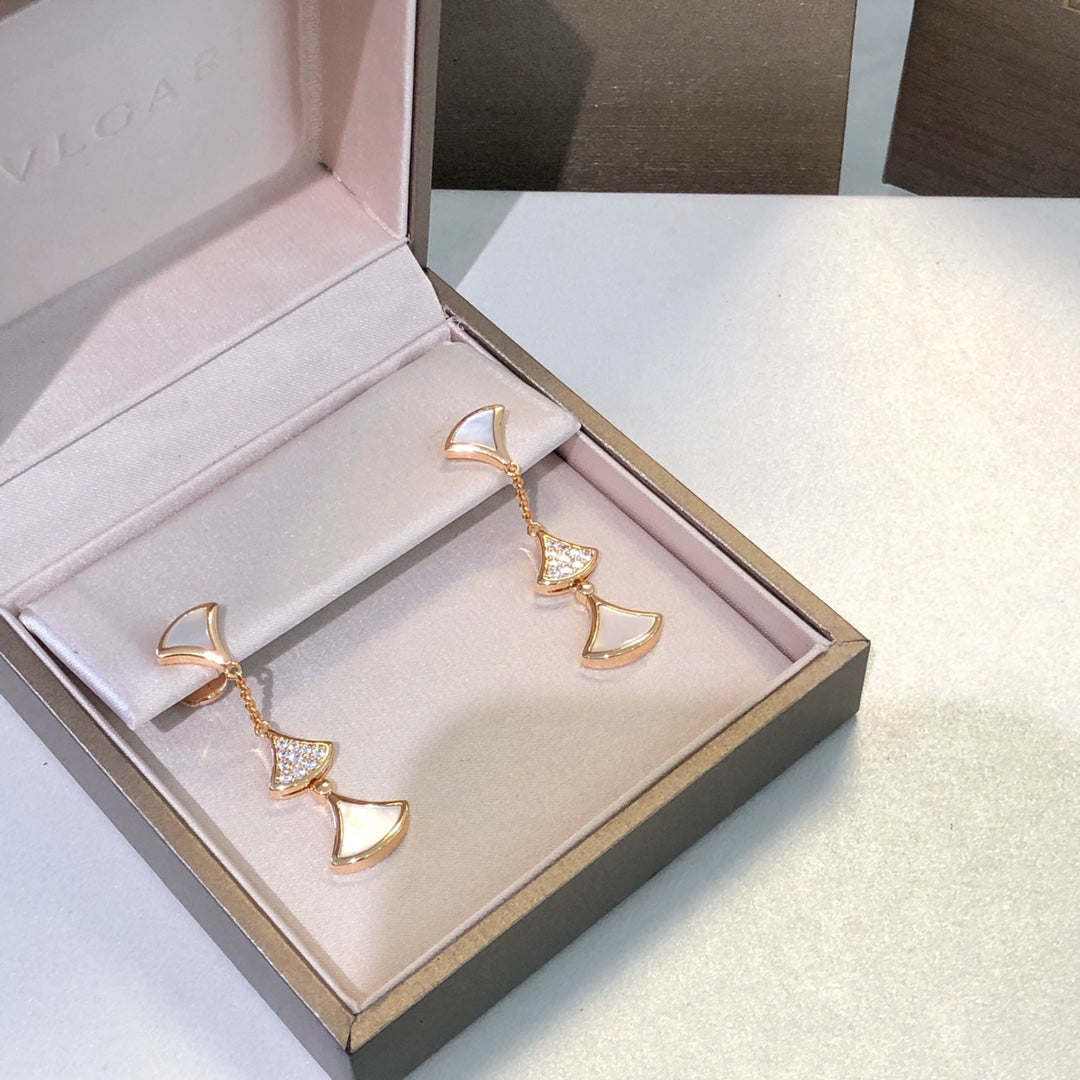 DIANA DREAM EARRINGS 3 MOTIFS DIAMOND MOP PINK GOLD