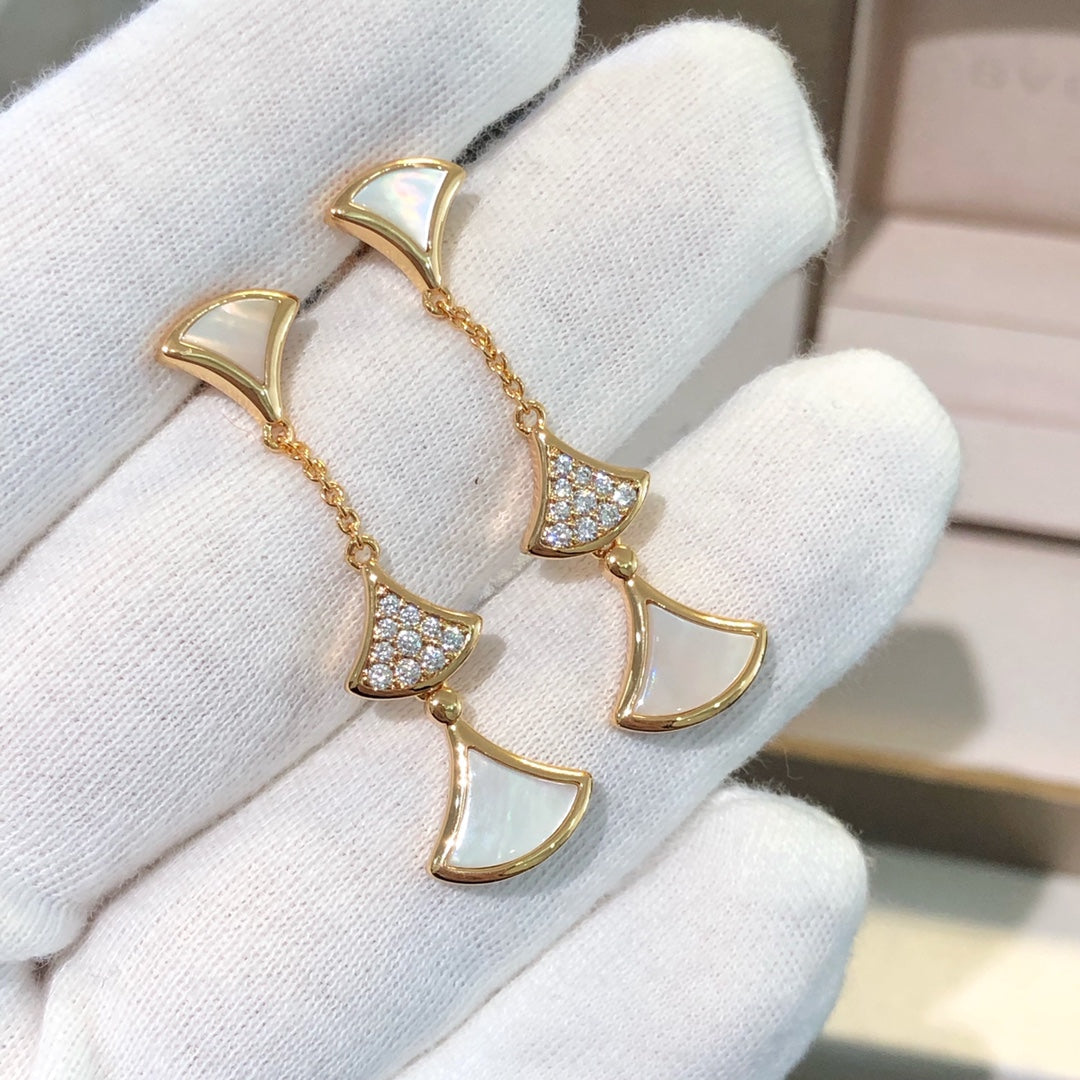 DIANA DREAM EARRINGS 3 MOTIFS DIAMOND MOP PINK GOLD