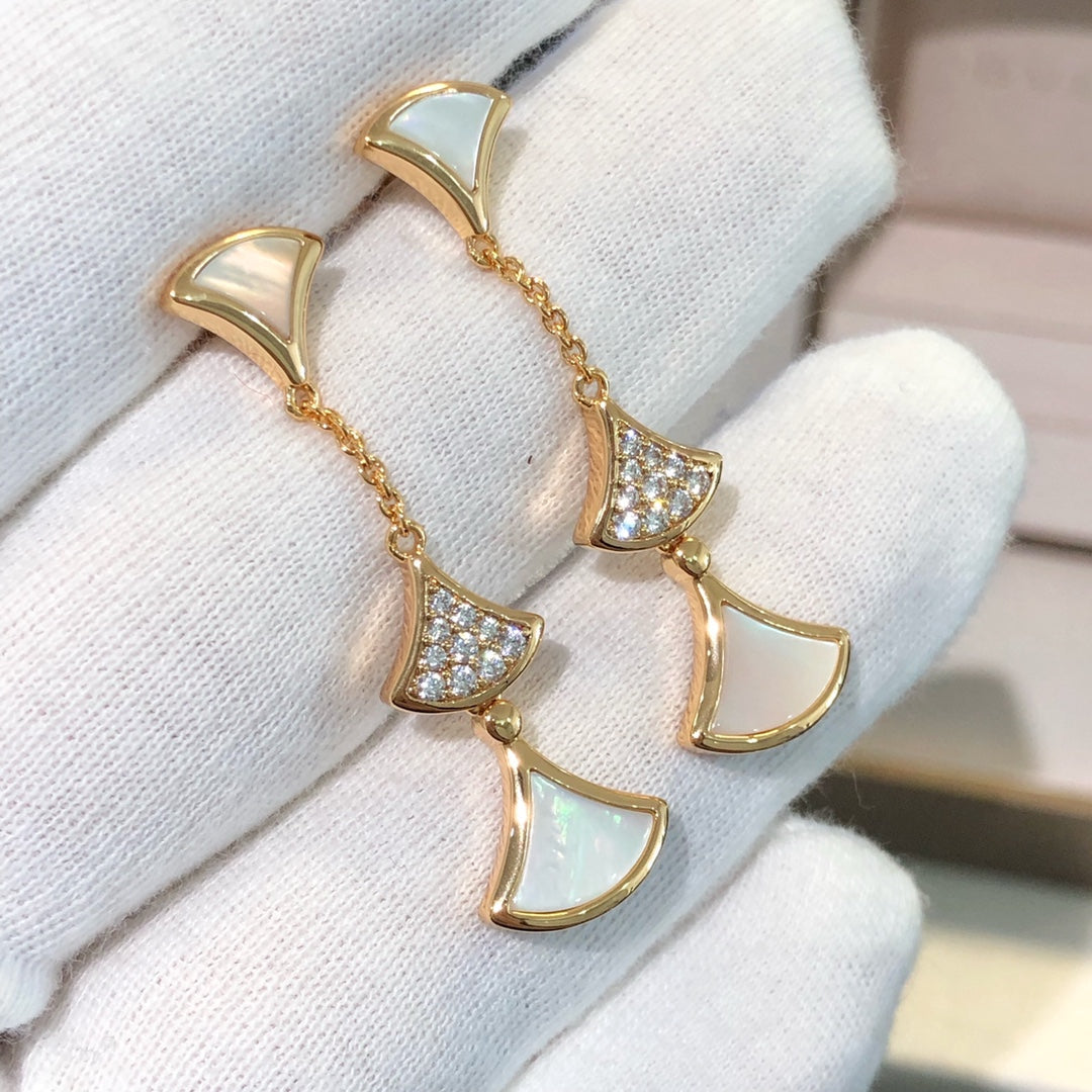 DIANA DREAM EARRINGS 3 MOTIFS DIAMOND MOP PINK GOLD