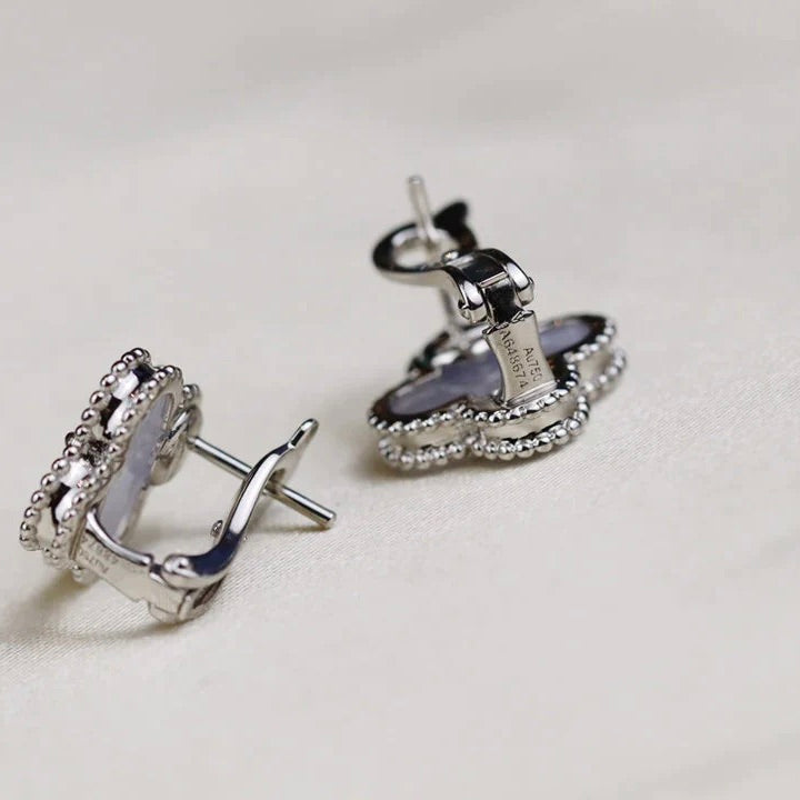 CLOVER MEDIUM 1 MOTIFS WHITE MOP EARRINGS SILVER