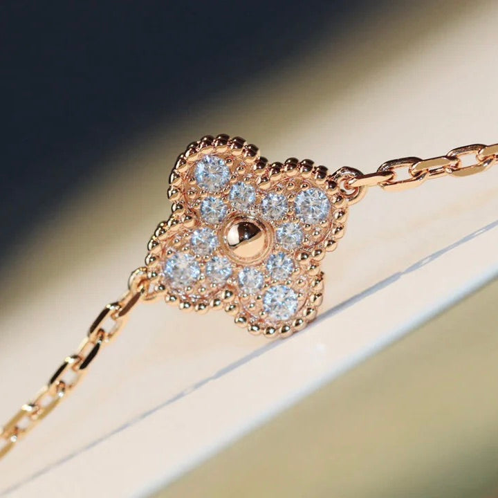 Collier Diana Clover 20 motifs en nacre foncée et diamants