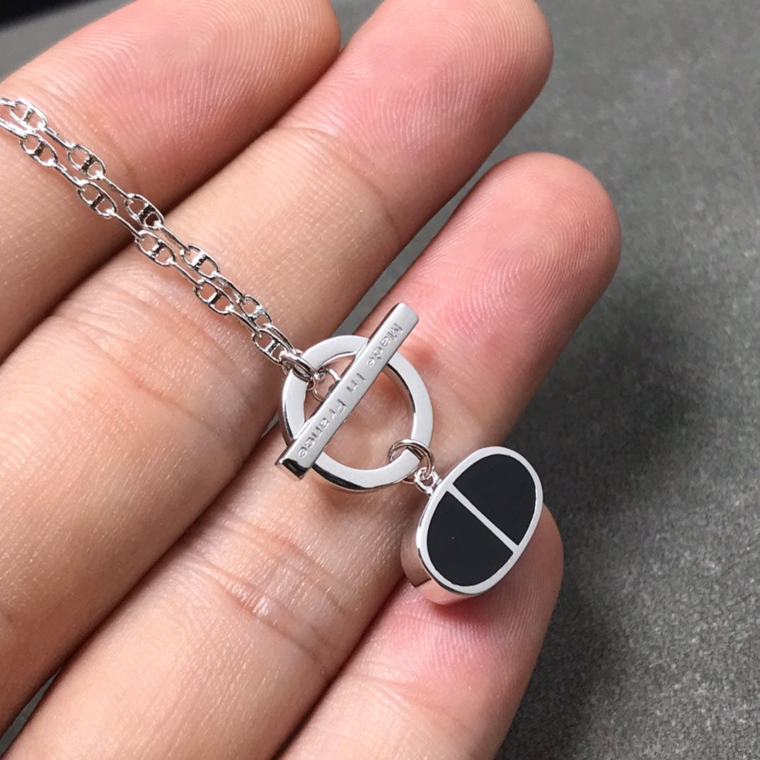DIANA CHAINE VERSO BLACK CERAMIC SILVER NECKLACE
