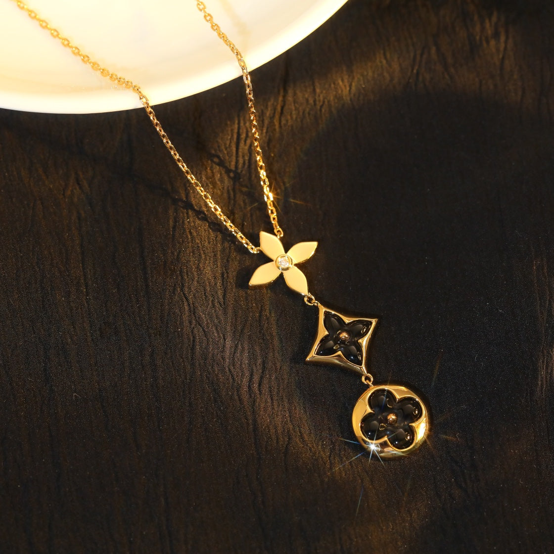DIANA STAR AND SUN ONYX PINK GOLD NECKLACE