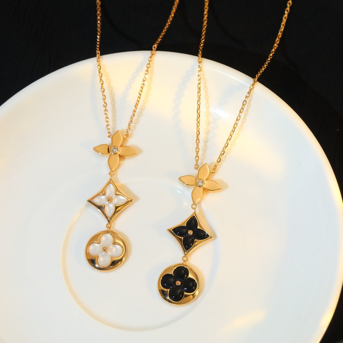 DIANA STAR AND SUN ONYX PINK GOLD NECKLACE
