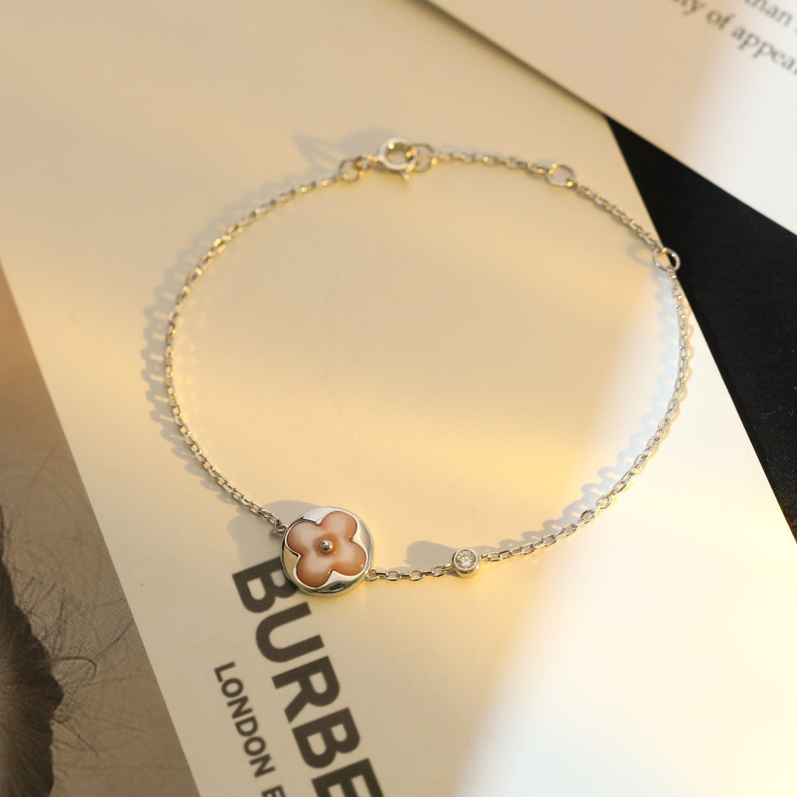 DIANA SUN MOTIF PINK MOP SILVER BRACELET