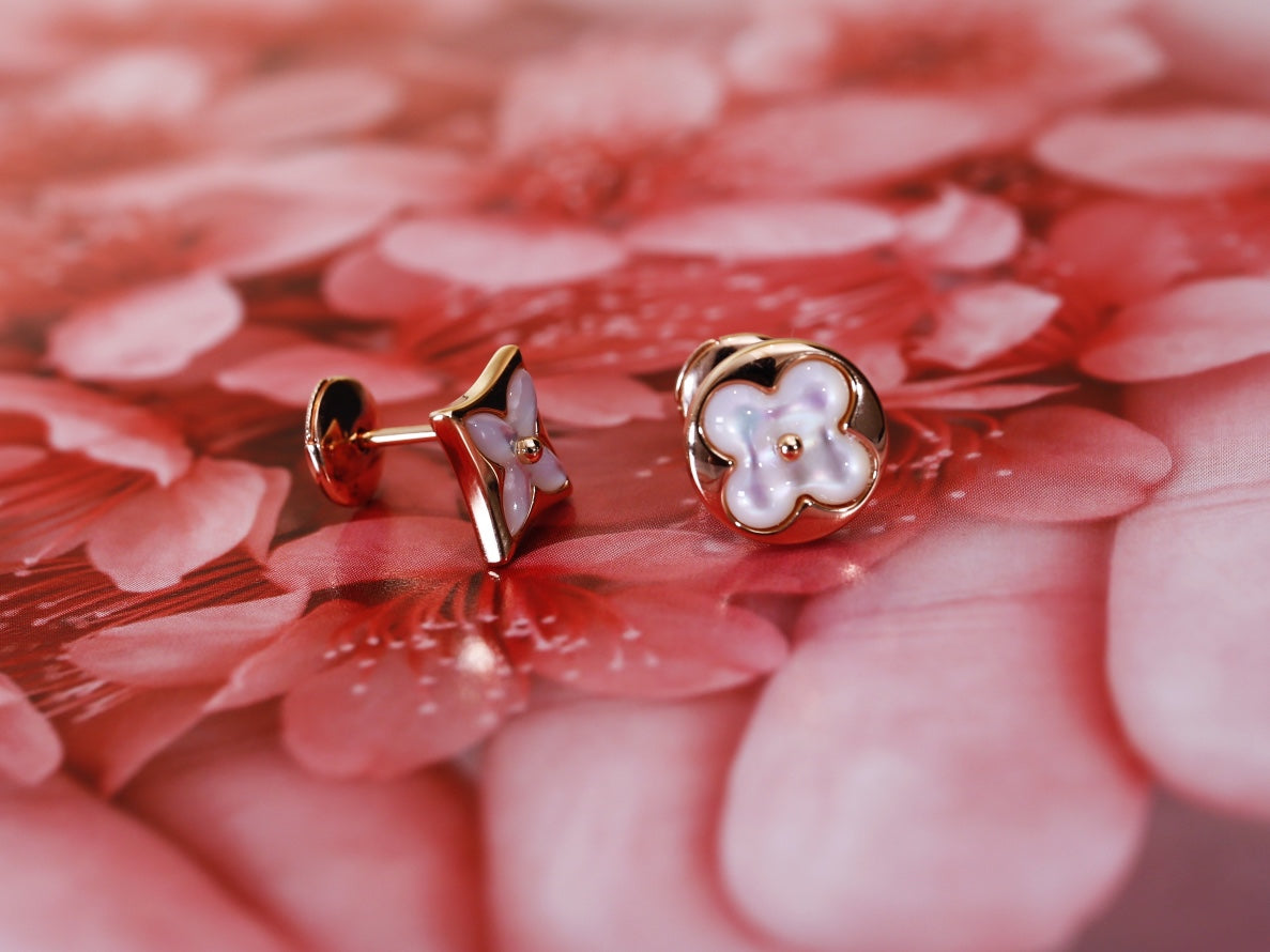 DIANA STAR AND SUN PINK GOLD MOP STUD EARRINGS