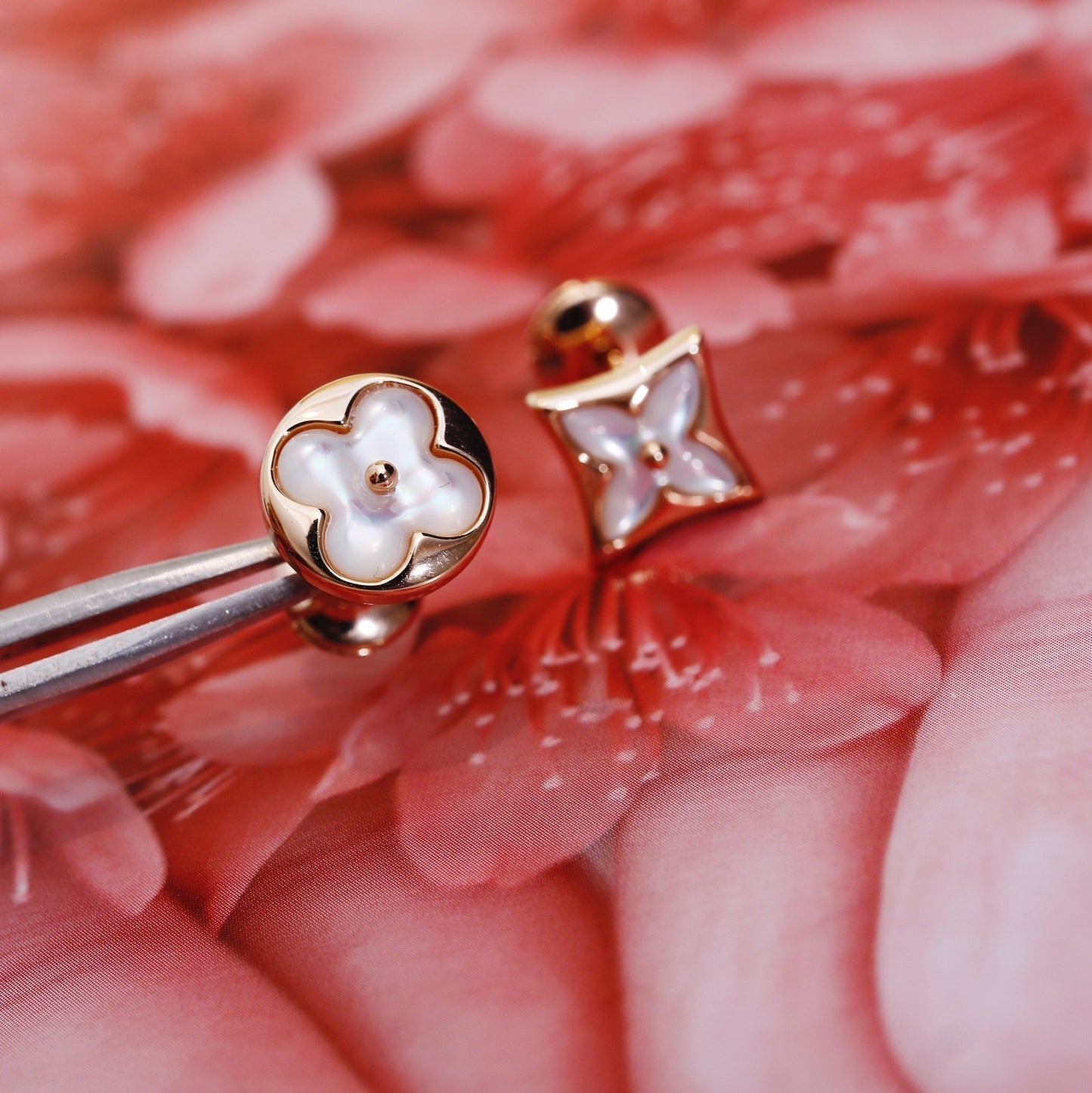 DIANA STAR AND SUN PINK GOLD MOP STUD EARRINGS