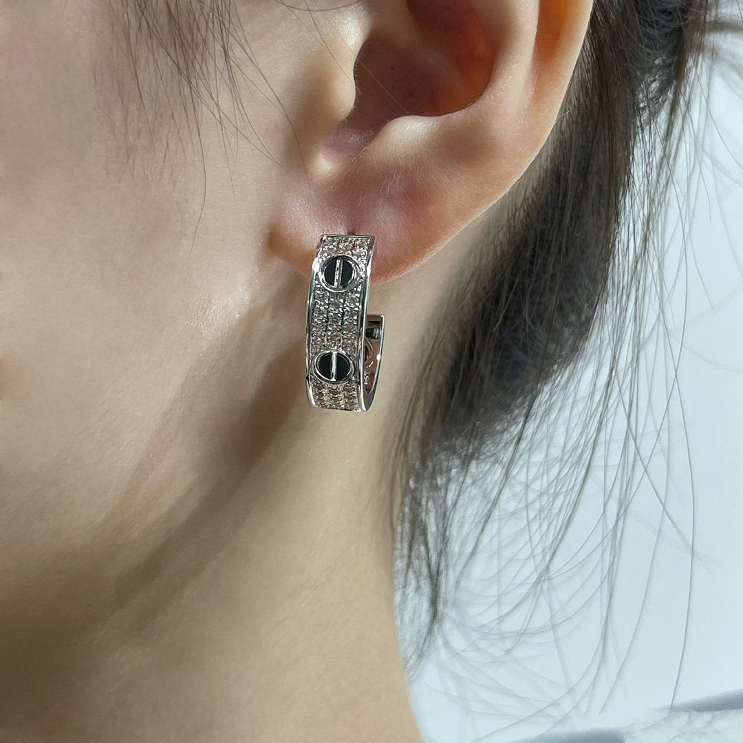 DIANA LOVE CERAMIC DIAMOND PAVED SILVER EARRINGS