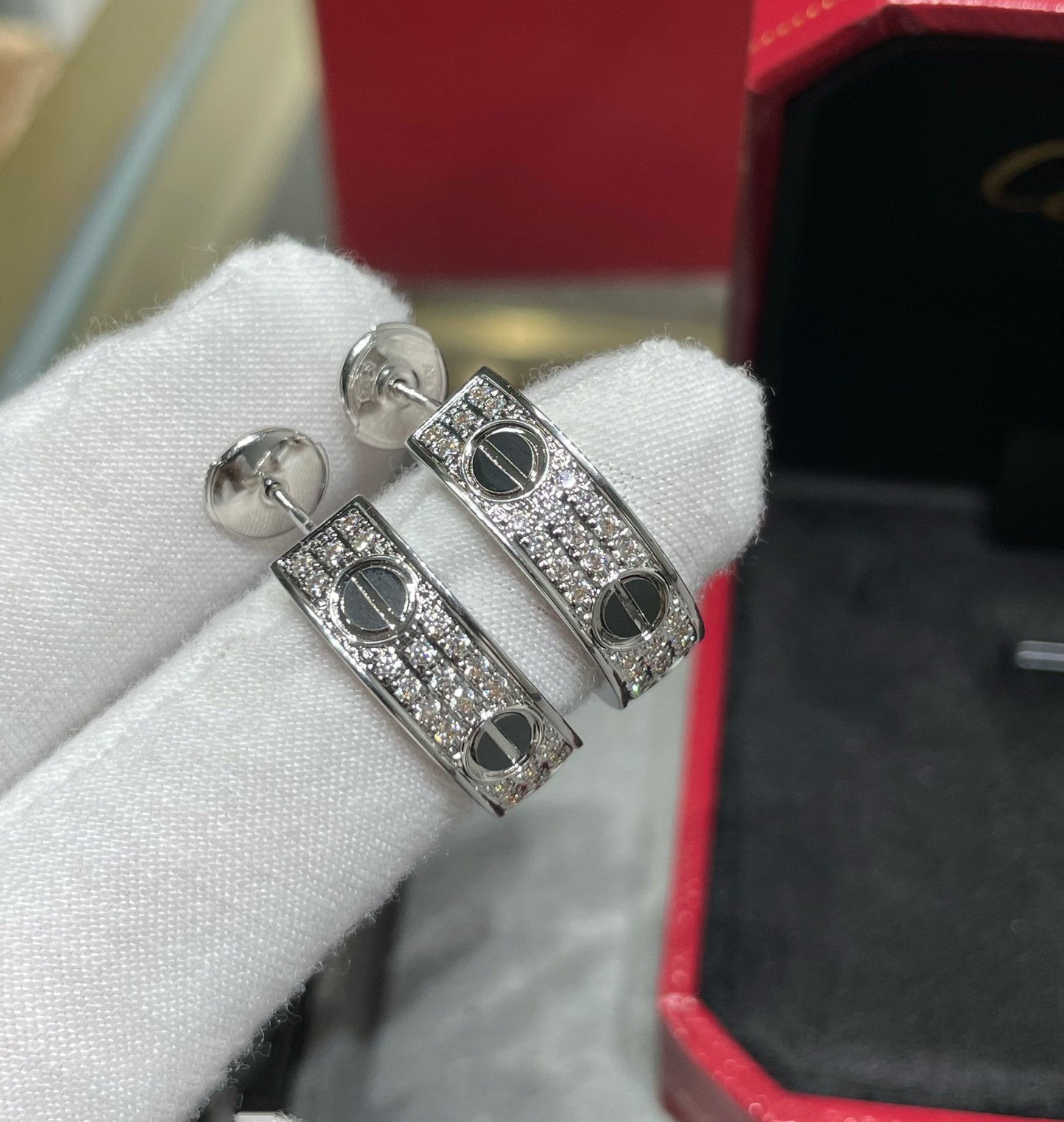 DIANA LOVE CERAMIC DIAMOND PAVED SILVER EARRINGS