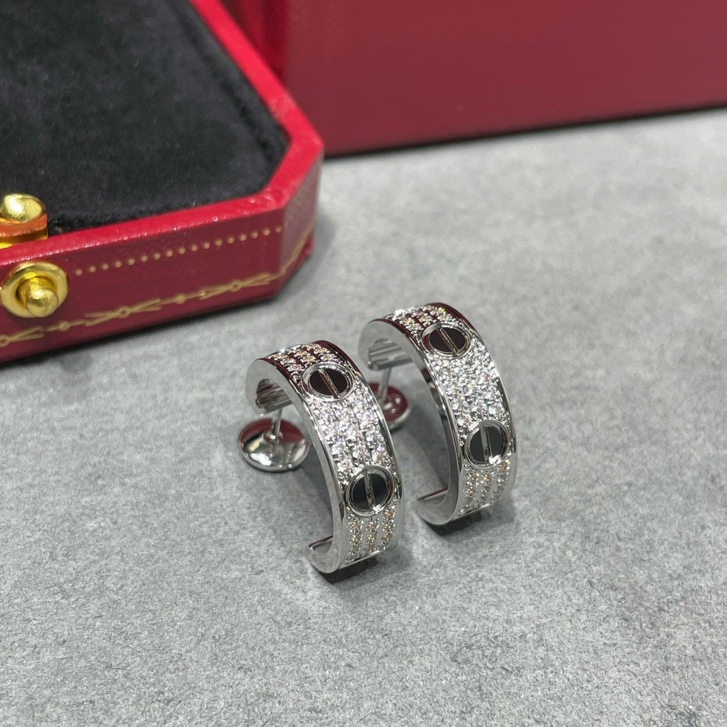 DIANA LOVE CERAMIC DIAMOND PAVED SILVER EARRINGS