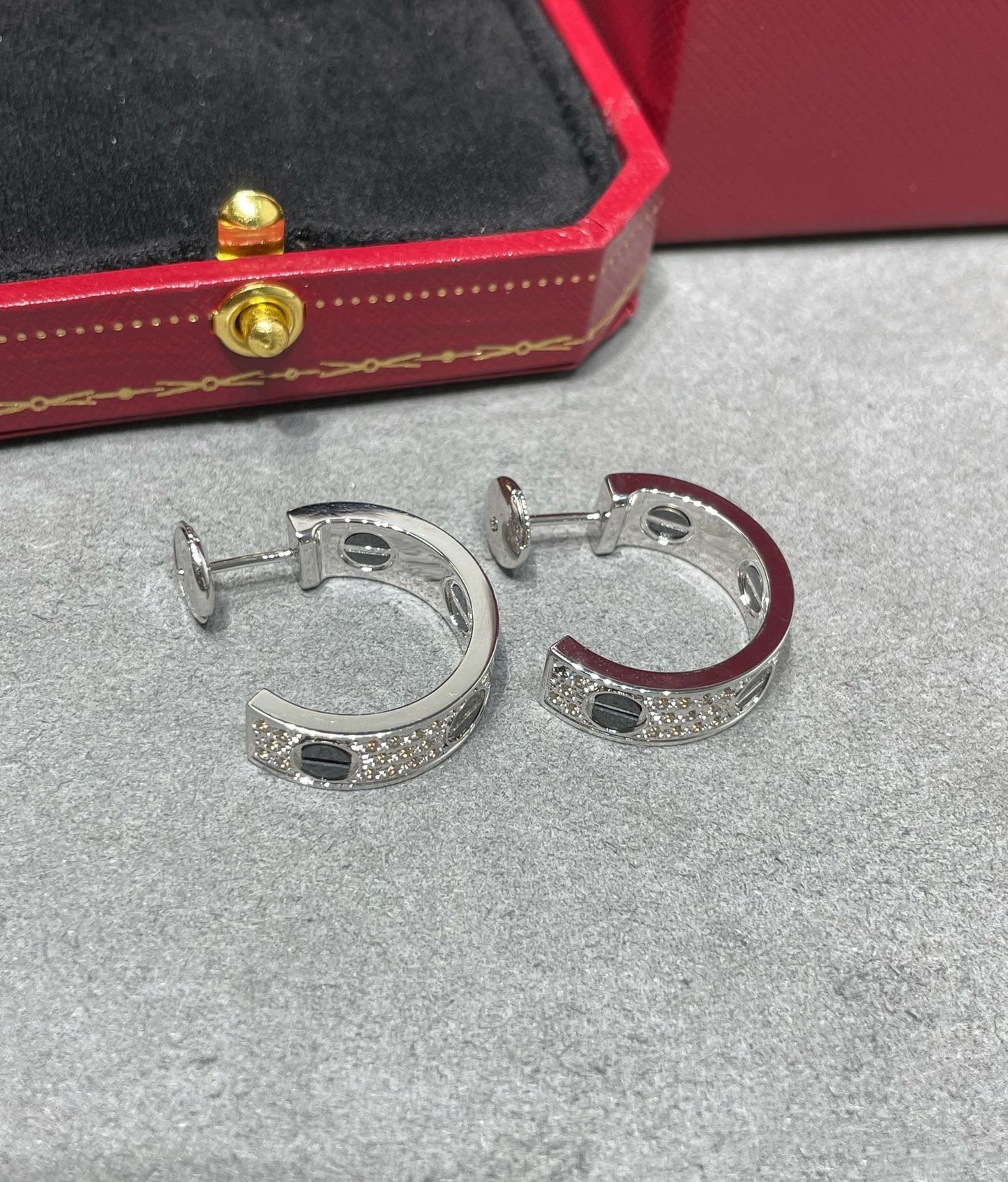 DIANA LOVE CERAMIC DIAMOND PAVED SILVER EARRINGS