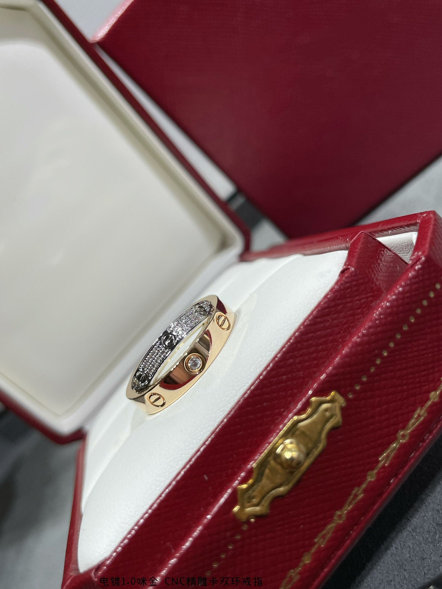 DIANA LOVE PINK GOLD SILVER DIAMOND DOUBLE RING
