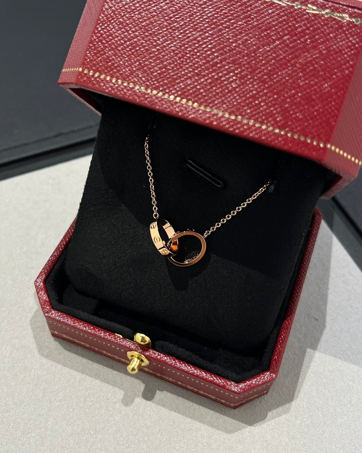 DIANA LOVE NECKLACE DOUBLE RING PINK GOLD