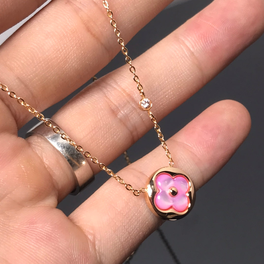 DIANA COLOR BLOSSOM PINK MOP SUN GOLD NECKLACE