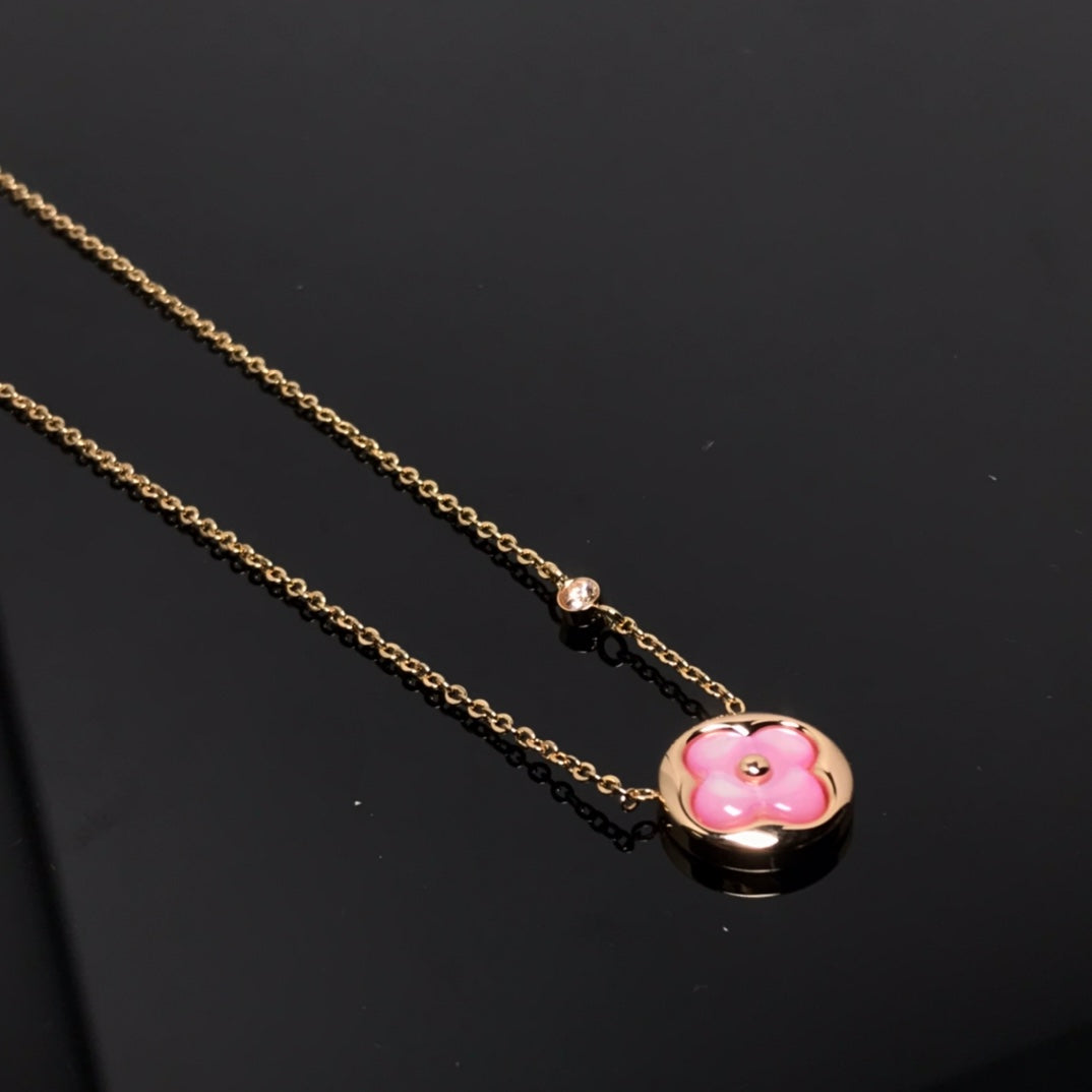 DIANA COLOR BLOSSOM PINK MOP SUN GOLD NECKLACE