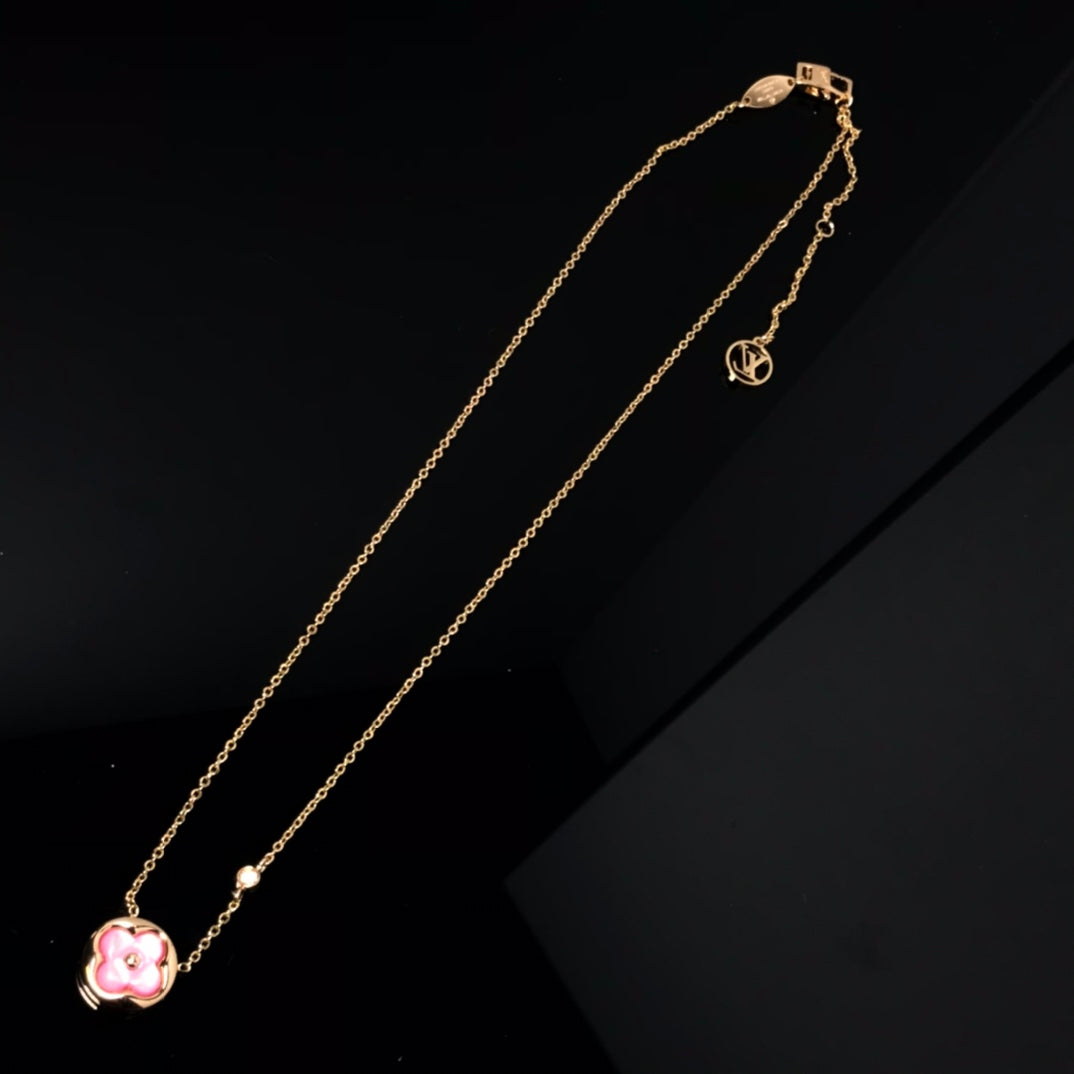 DIANA COLOR BLOSSOM PINK MOP SUN GOLD NECKLACE