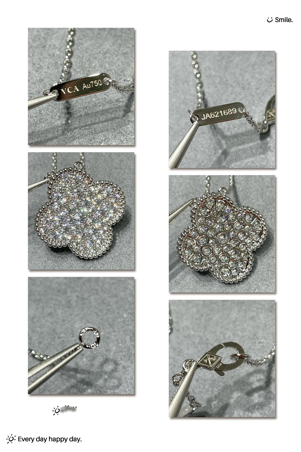 DIANA CLOVER 25MM LARGE PENDANT DIAMOND PAVED SILVER NECKLACE