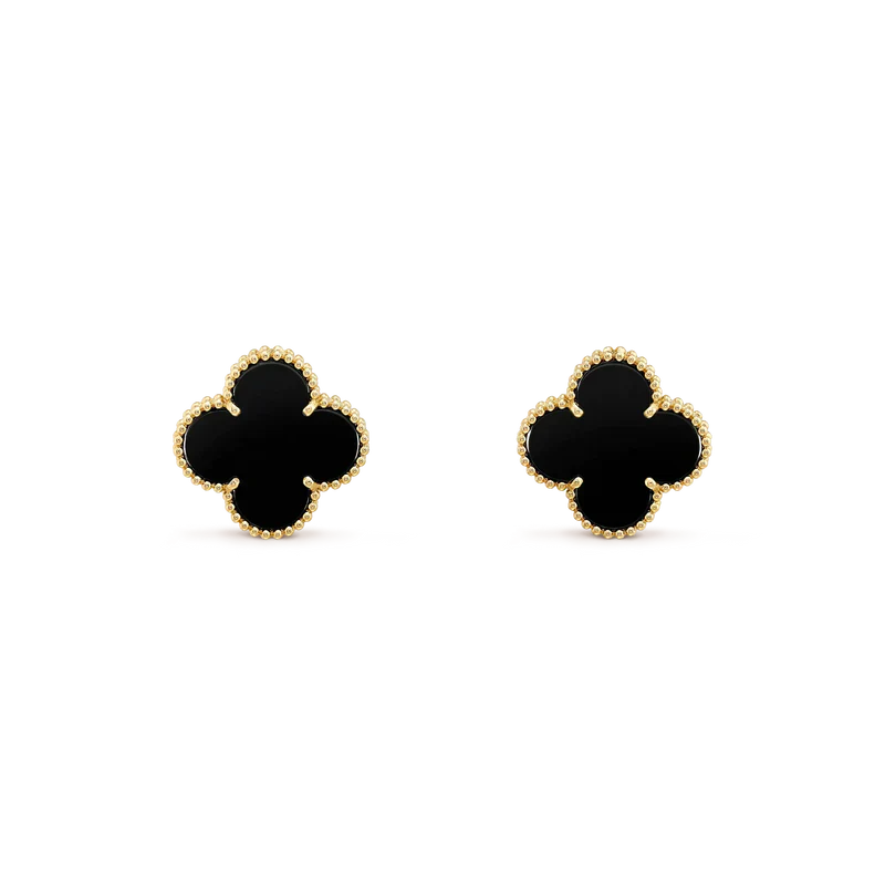 DIANA CLOVER MEDIUM 1 MOTIFS ONYX STUD EARRINGS