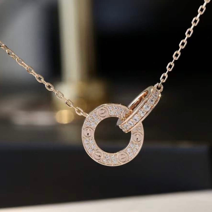 DIANA LOVE 7.6MM NECKLACE ROSE GOLD AND SILVER FULL DIAMOND