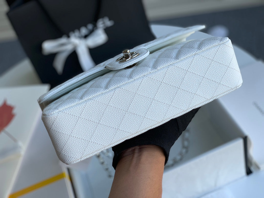flap bag medium 25 white caviar shw