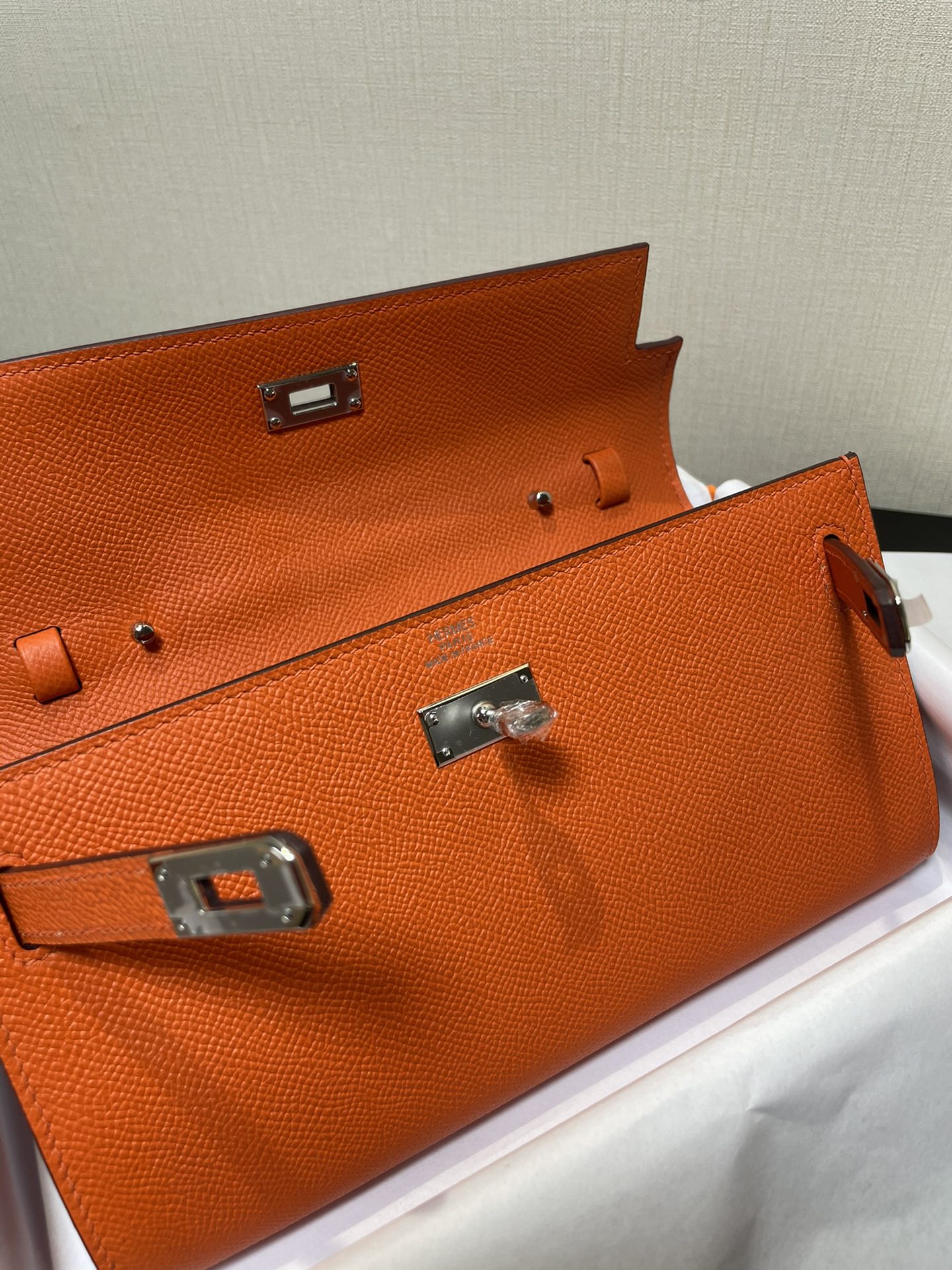 kelly woc 20.5 orange epsom silver hardware