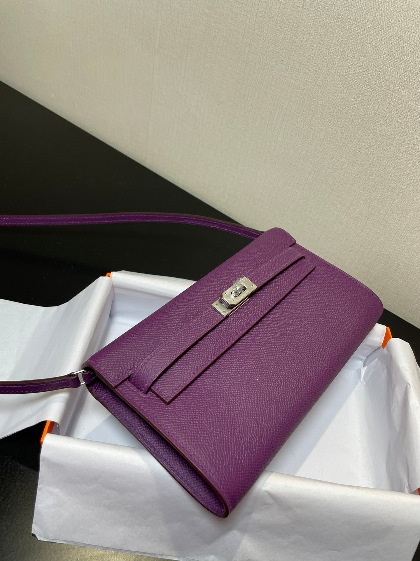 kelly woc 20.5 purple epsom silver hardware