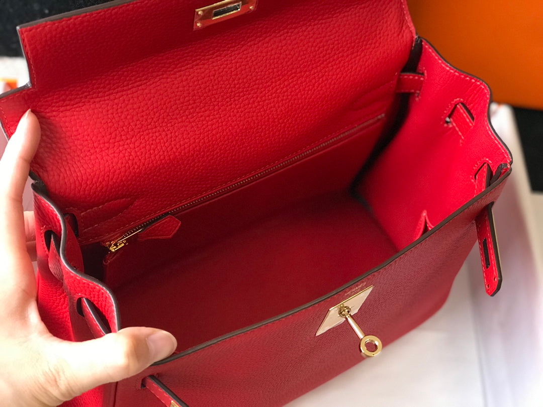 HM KELLY 28CM RED TOGO GOLD HARDWARE