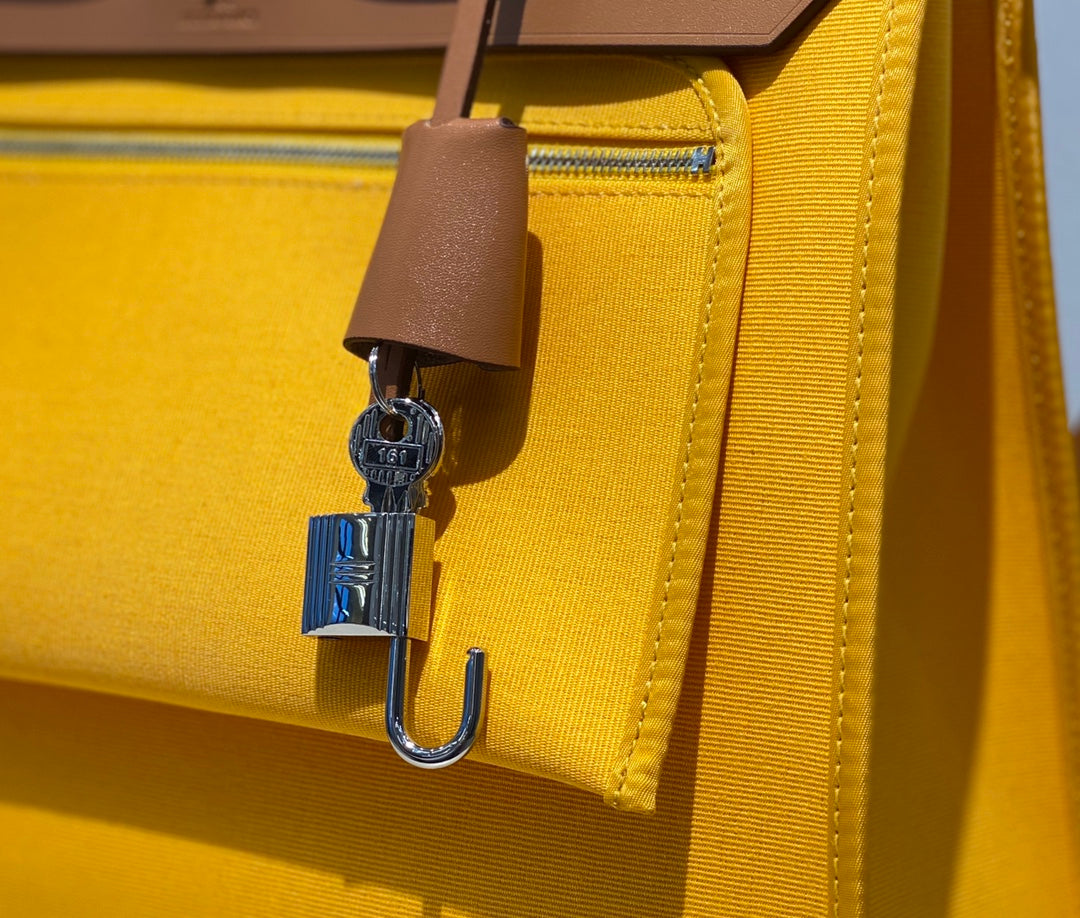 Herbag 31 Toile Yellow Canvas Gold Cowhide Leather