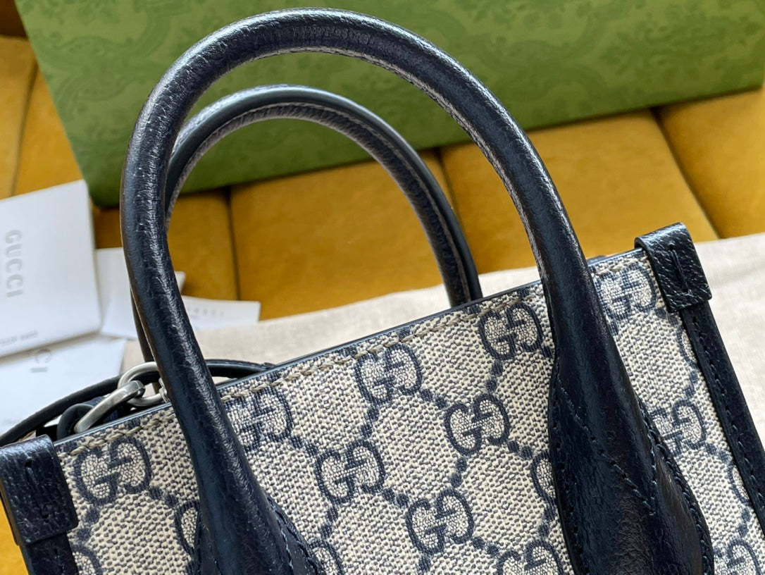 MINI TOTE 20 BAG IN BEIGE CANVAS AND BLACK CALFSKIN