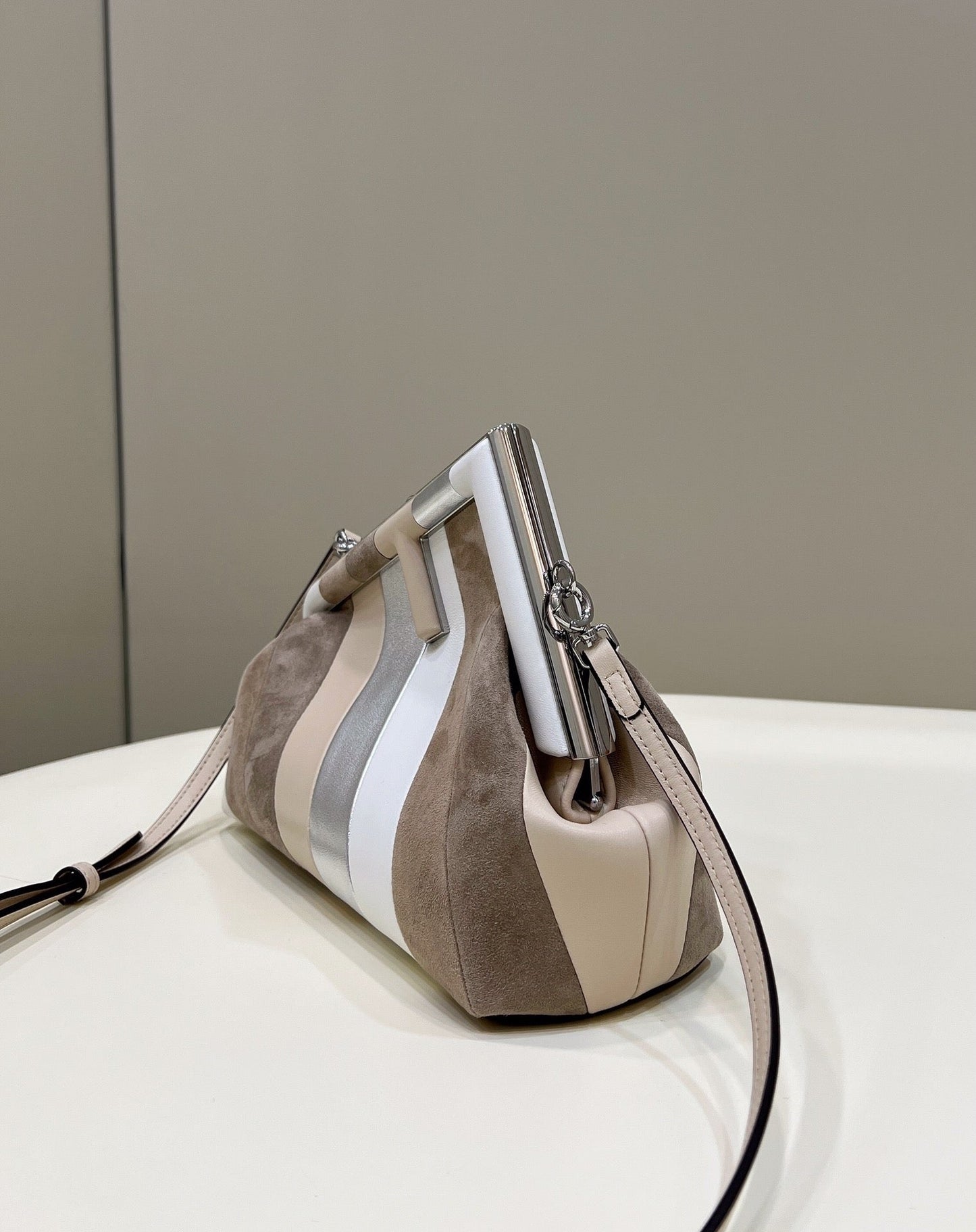 FENDI FIRST SMALL 26 IN COLORFUL SUEDE AND CALFSKIN WITH SILVER HARDWARE