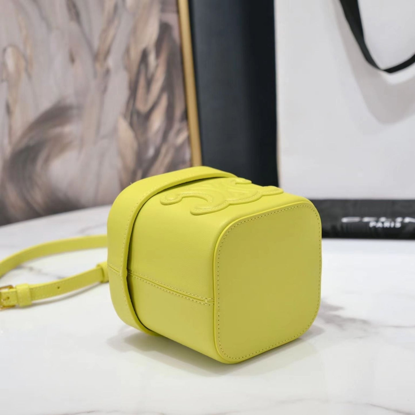 SQUARE BOX CROSSBODY BAG 11 LEMON YELLOW CALFSKIN
